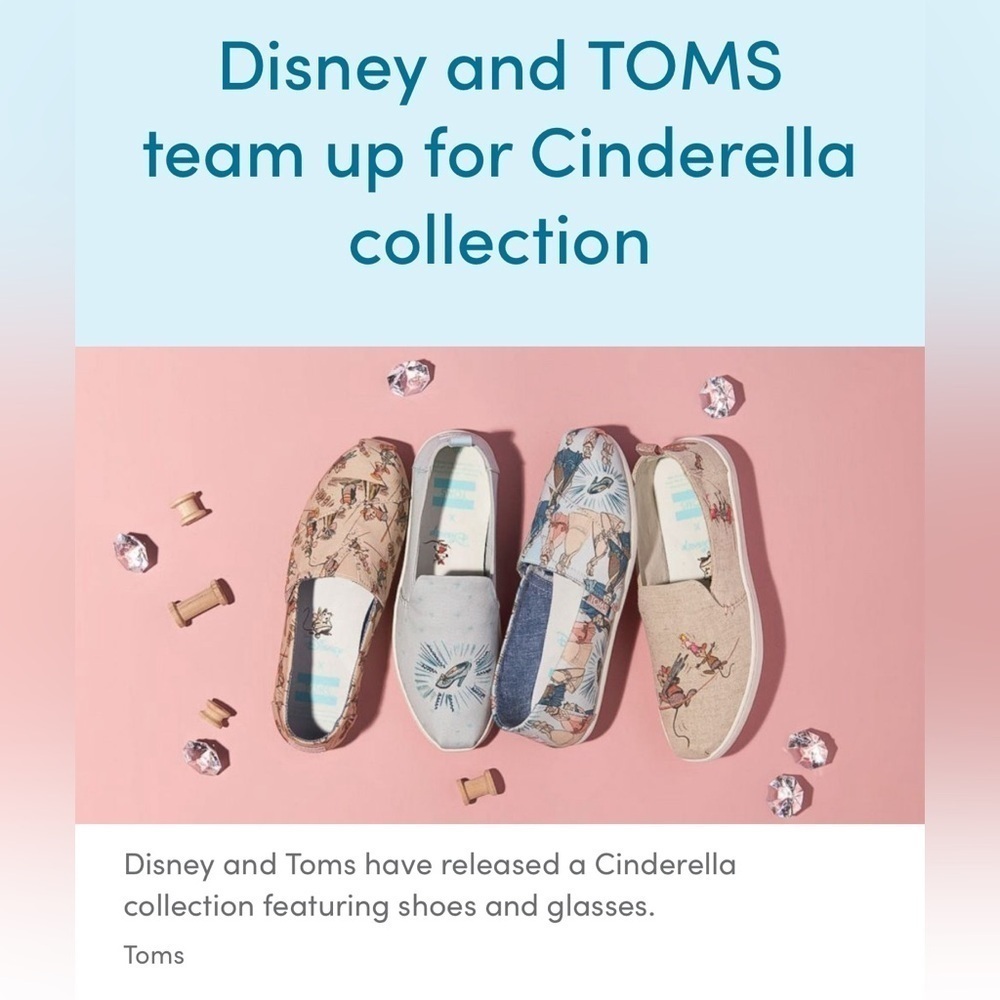 Toms x Disney limited edition Cinderella print classic canvas slip-on shoes - Picture 2 of 9
